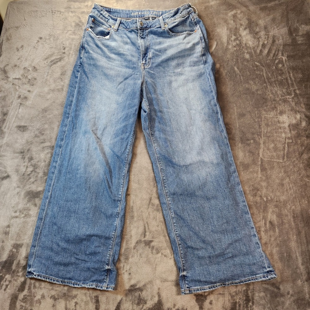 American Eagle Jeans Womens 12 Blue Super High Rise Baggy Wide Leg 90s Y2k